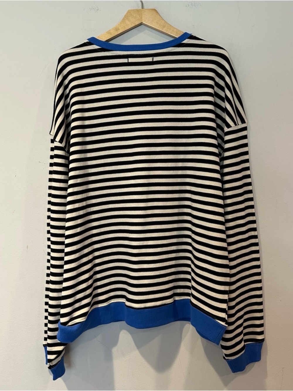 Free People Oversized Striped Black & White Sweatshirt with Blue Trim - Picture 7 of 10